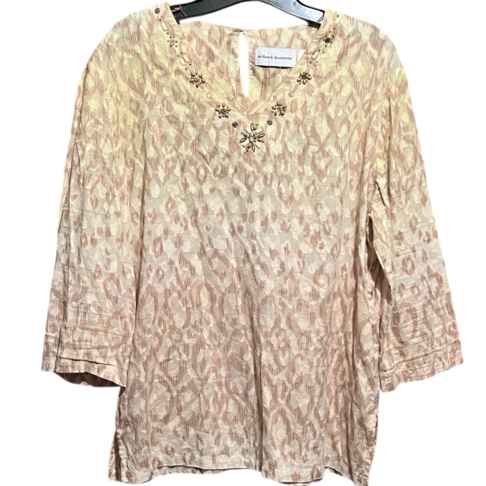 Alfred Dunner Women's Beige Yellow neon ombré Animal print Top with embezzlement